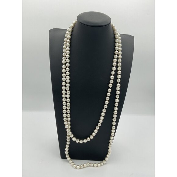 Double Strand Faux Pearl Necklace 29" Long - Picture 2 of 5